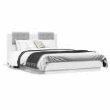 VidaXL Cadru de pat cu tăblie și lumini LED, alb, 120x190 cm
