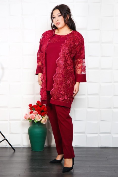 Compleu Elegant din 3 piese Fiesta Bordo - 54Marimea