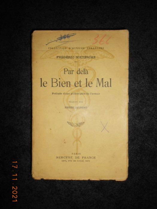FREDERIC NIETZSCHE - PAR DELA LE BIEN ET LE MAL (1937)