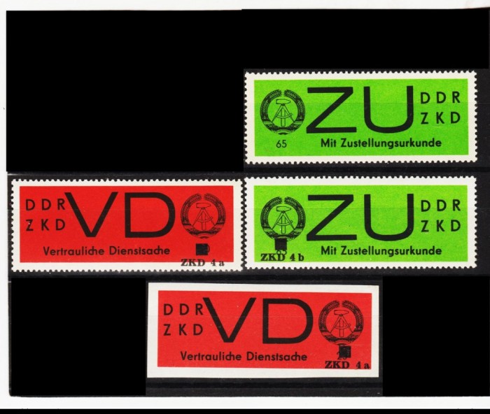 GERMANIA DDR 1965 1966 TIMBRE DE SERVICIU - DIENSTMARKEN - 4 TIMBRE NESTAMPILATE