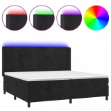 Cumpara ieftin Pat cu arcuri, saltea si LED, negru, 200x200 cm, catifea
