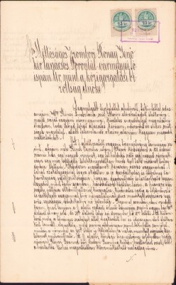 A2510N Petiție adresată fișpanului comitatului Torontal, Zombori R&amp;oacute;nay Jenő pt permiterea căsătoriei unui rom&amp;acirc;n de v&amp;acirc;rstă militară, Nerău, 1893 foto