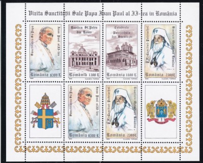 1999 LP 1484 a VIZITA SANCTITATII PAPA IOAN PAUL AL II-LEA IN ROMANIA BLOC MNH foto