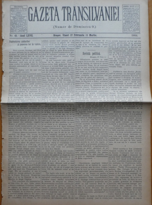 Gazeta Transilvaniei , Numer de Dumineca , Brasov , nr. 45 , 1904