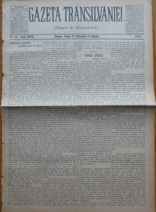 Gazeta Transilvaniei , Numer de Dumineca , Brasov , nr. 45 , 1904