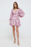 Cumpara ieftin Bardot rochie culoarea violet, mini, evazati