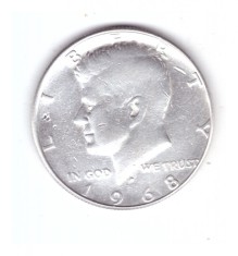 Moneda SUA 1/2 dollar/dolar 1968 D, stare buna, curata