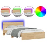 Cumpara ieftin Cadru de pat cu tablie si LED, stejar sonoma, 135x190 cm