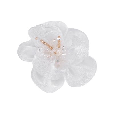 Floare din organza cu margele pentru cusut sau lipit pe haine, diametru 6 cm, Alb foto