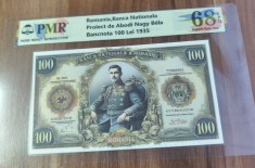 REPRODUCERE pe hartie cu filigran si fire UV proiect bancnota 100 Lei 1935 nr.158