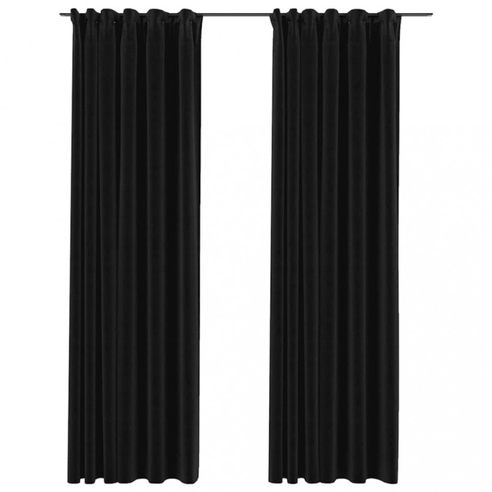 Draperii opace aspect in, carlige, 2 buc., antracit, 140x245 cm