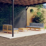 VidaXL Set mobilier grădină cu perne gri, 6 piese, lemn de pin 3096087