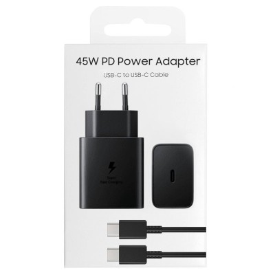 OEM (T4510NBC) - Incarcator Retea + Cablu USB-C, 45W, 1xUSB-C, PD, Fast Charging, Black [blister] foto