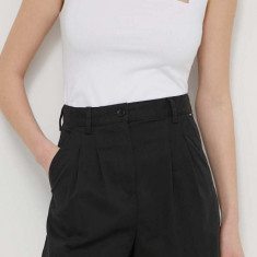 Tommy Jeans pantaloni scurți femei, culoarea negru, uni, high waist, DW0DW17775