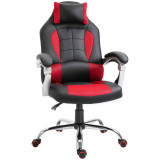 Cumpara ieftin HOMCOM Scaun Gaming Ergonomic cu Inclinare Suport Lombar Tetieră Piele Ecologică Roșu Negru | Aosom Romania