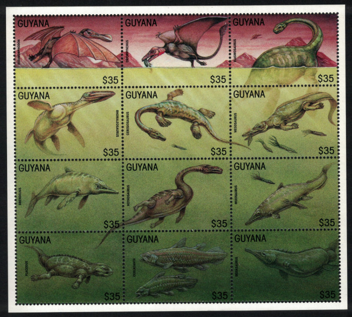 GUYANA 1996 - Dinozauri acvatici/ colita MNH