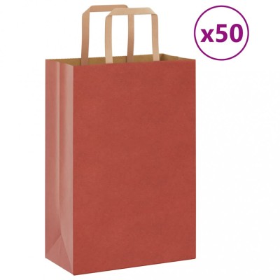 vidaXL Saci de h&amp;acirc;rtie 50 buc cu m&amp;acirc;nere roșii 21x11x31 cm 4101966 foto