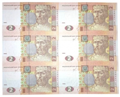 UCRAINA 2 HRIVNE 2018 UNC 6 Buc COALA NETAIATA ( UNCUT) YAKIV SMOLIJ , P-117eu foto