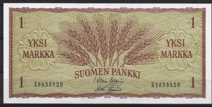 !!! FINLANDA - 1 MARKKA 1963 - P 98 a 1 - UNC / CEA DIN SCAN