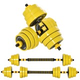 HOMCOM Gantere si Haltere 20 kg, Modulare si 2 &icirc;n 1, pentru antrenament la domiciliu / sala de sport, din pulbere de fier si PP galben
