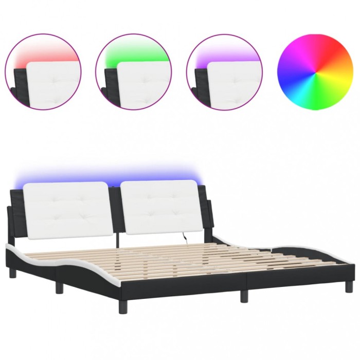 Cadru de pat cu LED fara saltea Zadar negru/alb 200x200 cm