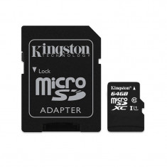 Card microSD Kingston, adaptor, 64 GB, clasa 10 foto