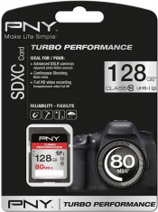 PNY 128GB Turbo Performance (Video FullHD) SDXC 80/60MB/s UHS-I, Class 10 U3, WaterProof, ShockProof, Temperature Proof foto