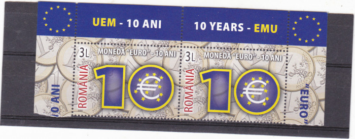 Romania 2009 , Lp 1825 , 10 Ani Moneda Euro ,SERIE IN PERECHE,MNH **