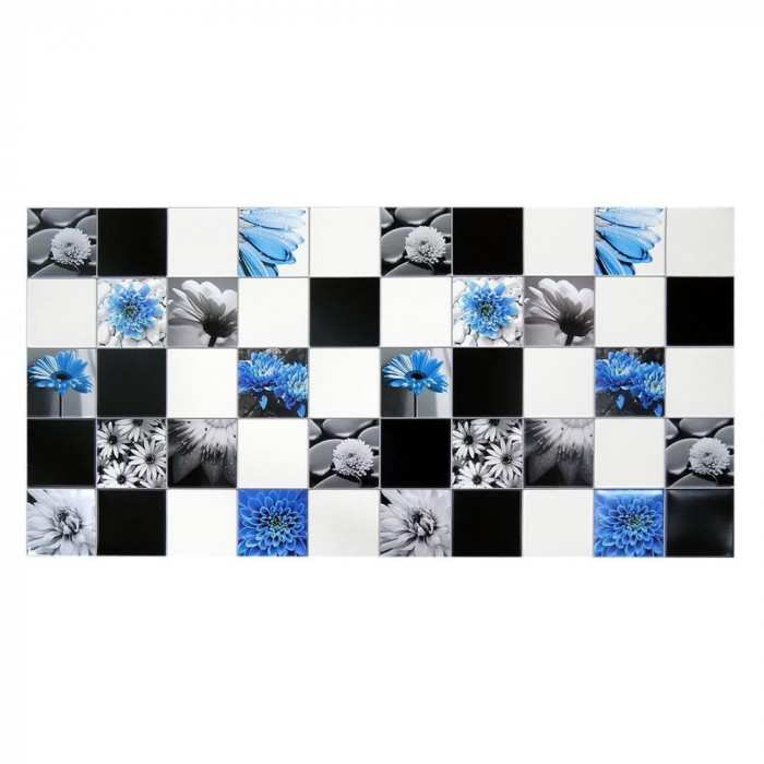 Panou decorativ, PVC, model floral, alb, negru si albastru,&iuml;&iquest;&frac12;96x48.5 cm