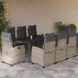 VidaXL Set mobilier grădină cu perne, 9 piese, gri deschis, poliratan