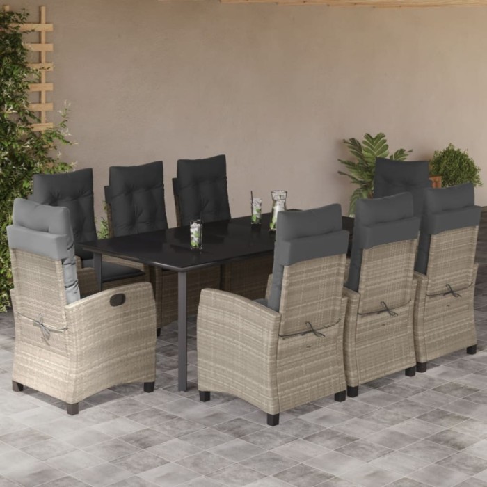 vidaXL Set mobilier grădină cu perne, 9 piese, gri deschis, poliratan 3212860