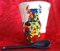 CANA CEAI CAFEA CU LINGURITA CERAMICA OLE MOSAIC SPANIA DECOR TIP MOZAIC 11.5 CM