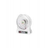 Ventilator LED portabil, cu baterie 18650 si cablu de incarcare-Culoare Alb