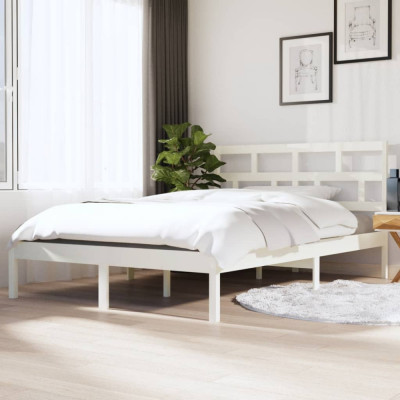 vidaXL Cadru de pat, alb, 140x190 cm, lemn masiv de pin foto