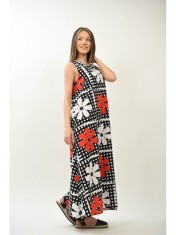 ROCHIE LUNGA MAXI SPLENDOR GEOMETRIC - CONTRAST FLORAL PENTRU ELEGANTA DECLARATA TALIE UNICA Multicolora