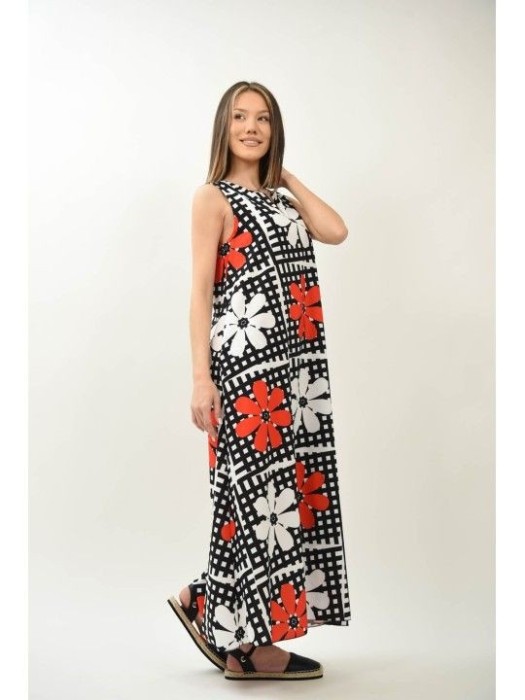 ROCHIE LUNGA MAXI SPLENDOR GEOMETRIC - CONTRAST FLORAL PENTRU ELEGANTA DECLARATA TALIE UNICA Multicolora