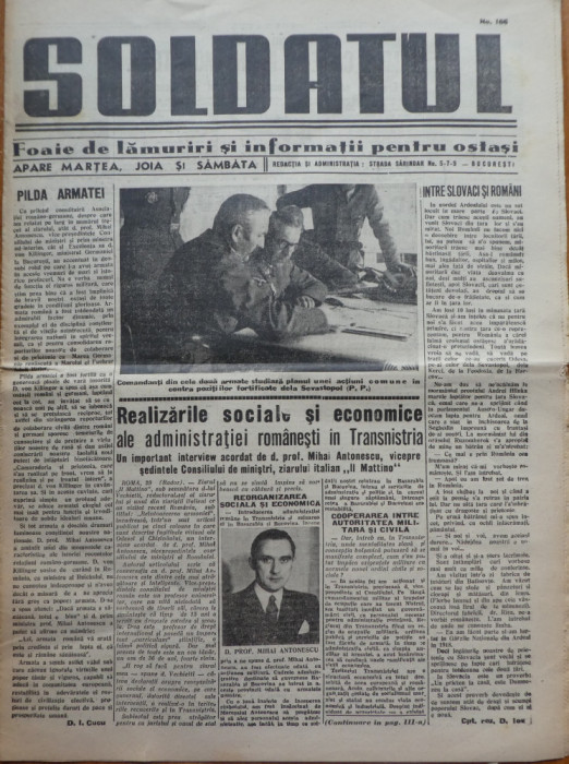 Soldatul, foaie de lamuriri si informatii pentru ostasi, 01.08.1942, Antonescu