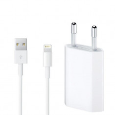 Incarcator retea USB pentru Apple iPhone 5/5s/6/6s/6+/6s+/7/7+/8/8+/X/Xs/Xs Max/XR cu cablu lightning,1m, Alb