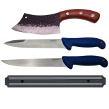 Cumpara ieftin Set 4 Cutite Macelarie IdeallStore, Injunghiat, Bucatar, Suport Magnetic, Otel Inoxidabil, Lama 19cm, Multicolor