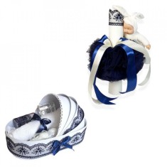 Trusou botez in landou si lumanare cu iepuras, decor bleumarin Denikos&reg; 172