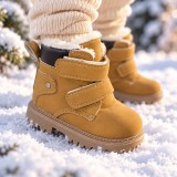 Cumpara ieftin Ghete imblanite cu inchidere barete velcro, Maro deschis, Baieti, Piele
