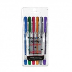 Set 6 Pixuri cu Gel PENSAN My King Glitter, Mine Diverse Culori cu Sclipici, Varf 1 mm, Corp din Plastic Transparent, Pixuri cu Gel, Pix cu Sclipici, foto