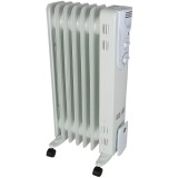 Radiator Ulei Kingfisher, 6 Elementi, 1500W, Alb, 15mp, Roti Transport, Termostat, Protectie Supraincalzire