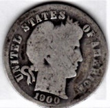 SUA One Dime=10 Cents 1900 argint 90% 2,3 grame necuratata cu patina