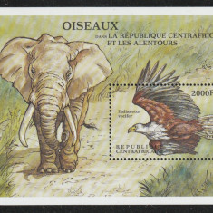 Republica Centrafricana 2000-Fauna,Elefant,Vultur,colita dantelata,MNH,Mi.Bl.640