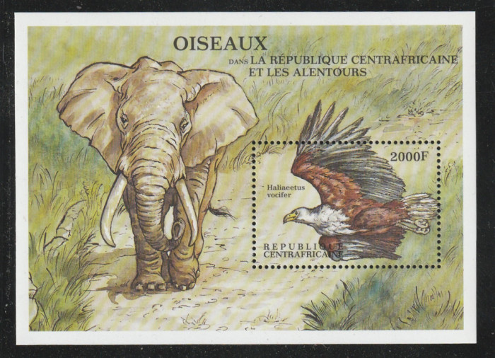 Republica Centrafricana 2000-Fauna,Elefant,Vultur,colita dantelata,MNH,Mi.Bl.640