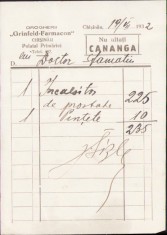 A2703N Drogheria Grinfeld Farmacon, Chișinău, Basarabia, notă cu antet, 1932