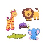 Set 5 stickere decorative din spuma pentru perete/mobila, animalele de la zoo, multicolor