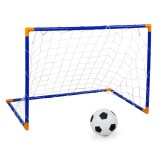 Poartă Fotbal Plastic, Model Albastru, Dimensiuni 105x76x69 cm, Set Minge și Pompa, 3+ Ani