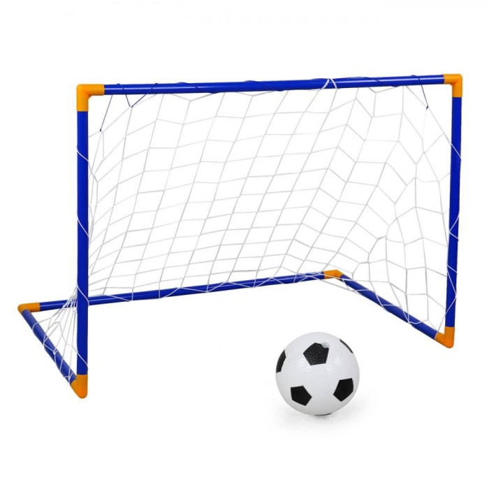 Poartă Fotbal Plastic, Model Albastru, Dimensiuni 105x76x69 cm, Set Minge și Pompa, 3+ Ani